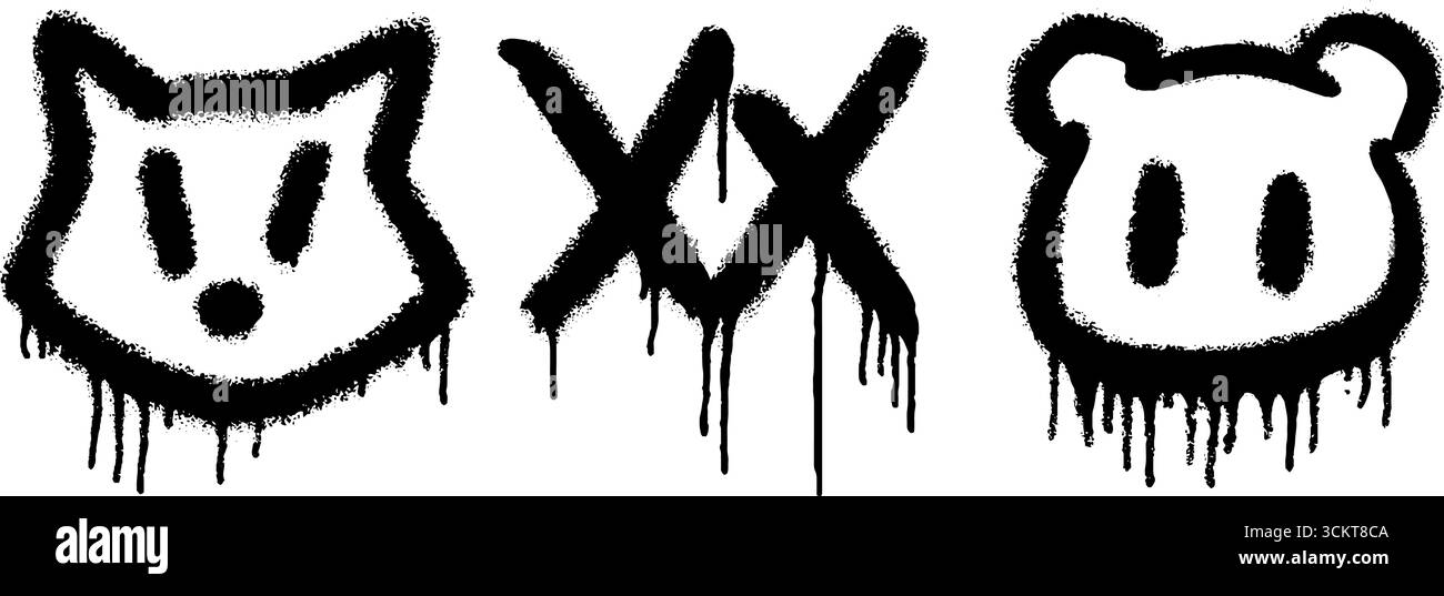 Arte urbana di graffiti con coda di volpe, artigli di orso e simboli di corna. Illustrazione Vettoriale