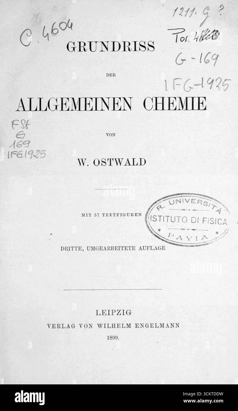 Ostwald, Wilhelm – Grundriss der allgemeinen Chemie, 1899 Foto Stock