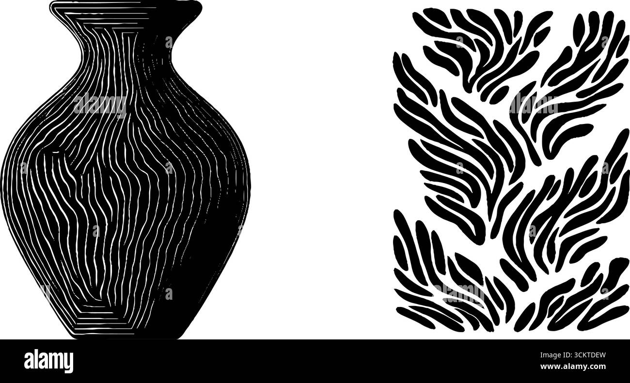 Vaso nero e silhouette a cavallo per decorazioni artistiche e progetti grafici. Illustrazione Vettoriale