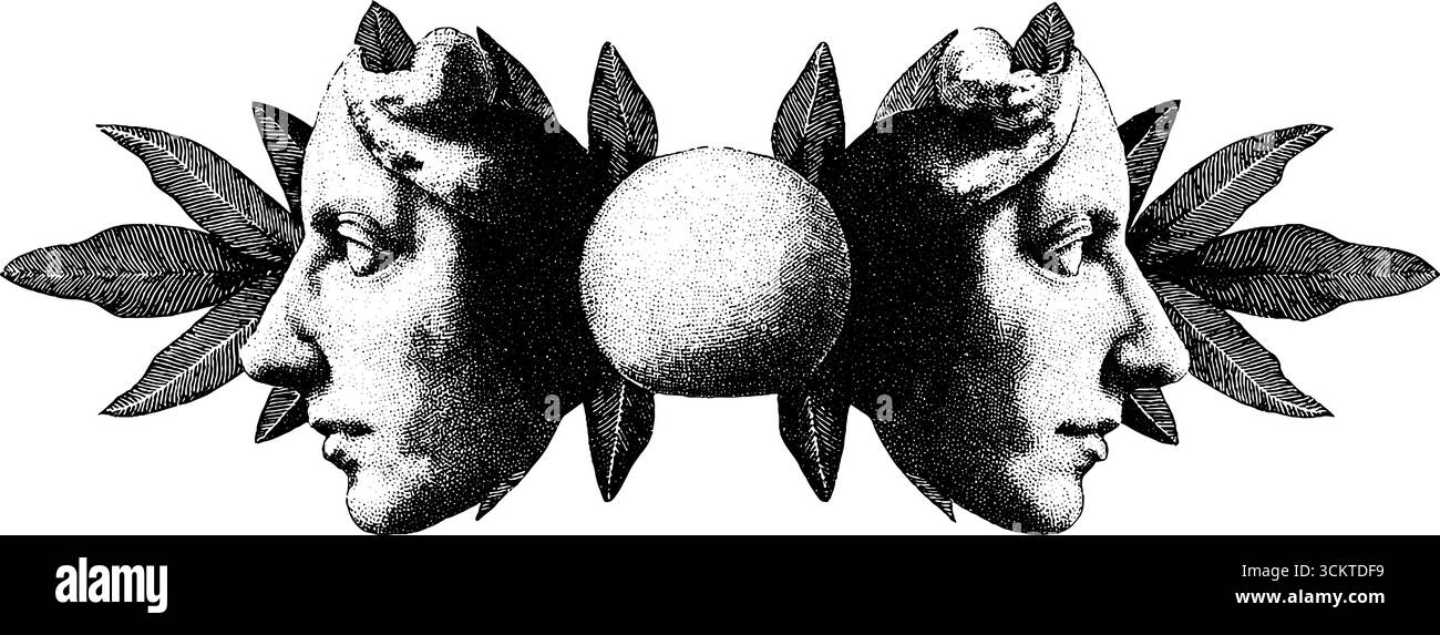 Design vintage con piastrelle in pietra intagliata con incisioni mitologiche. Illustrazione Vettoriale