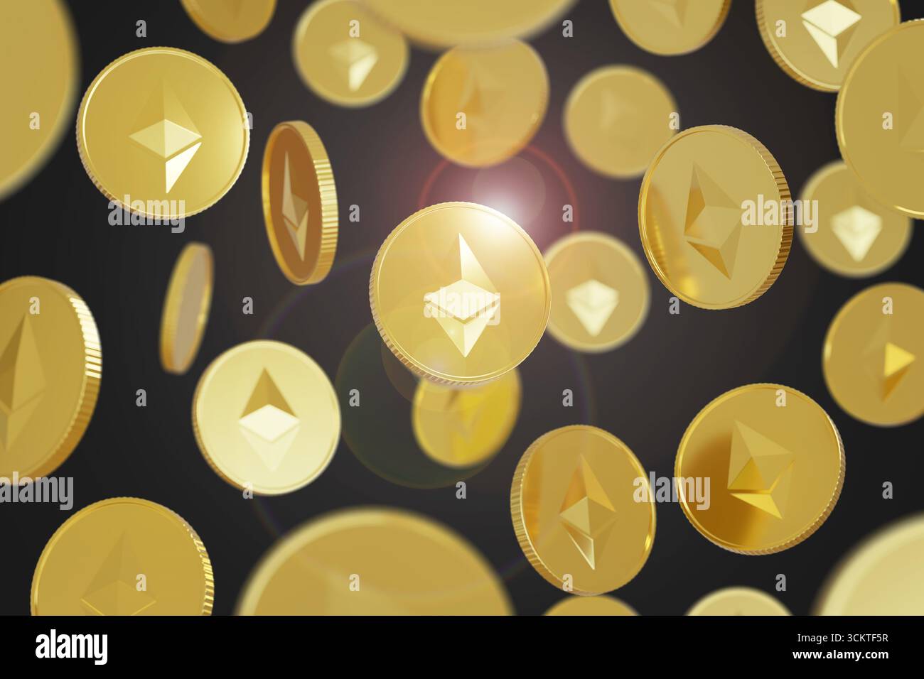 Monete con il simbolo della cinghia che galleggia nell'aria. illustrazione 3d. Foto Stock