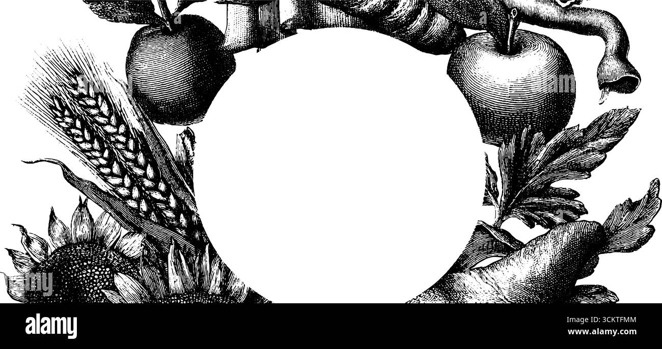 Bordo di caffè e croissant con incisione vintage per un design culinario. Illustrazione Vettoriale