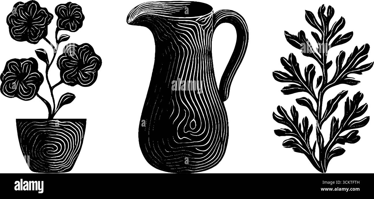 Caraffa in argilla rustica con elementi albicocche e tovaglia floreale. Illustrazione Vettoriale