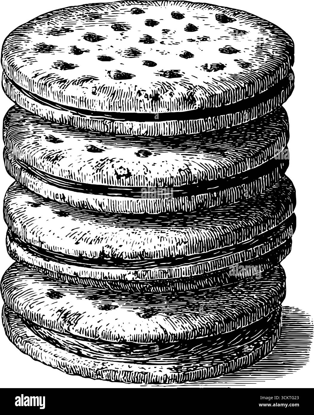 Pila di biscotti vintage in stile incisione per un design e una decorazione retrò della cottura. Illustrazione Vettoriale