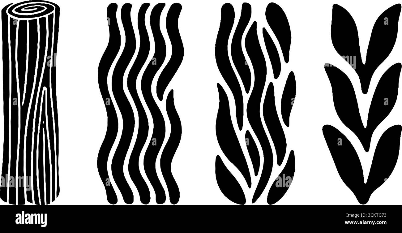 Design astratto con bastone di cannella e motivi vorticosi per i prodotti da forno e i caffè a tema. Illustrazione Vettoriale