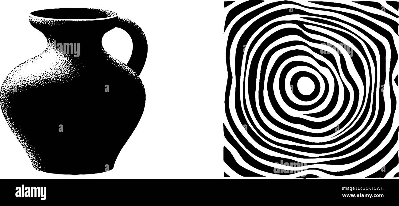 Anfora di argilla con motivo a spirale e design a bordo di monete per l'arte decorativa. Illustrazione Vettoriale