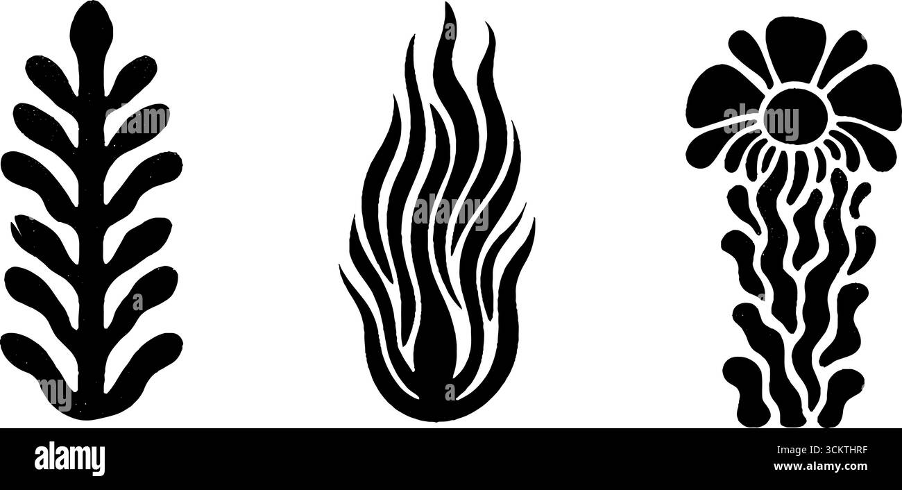 Simboli mistici con chiave esoterica, fiamma scura e schemi antichi per un design spirituale. Illustrazione Vettoriale