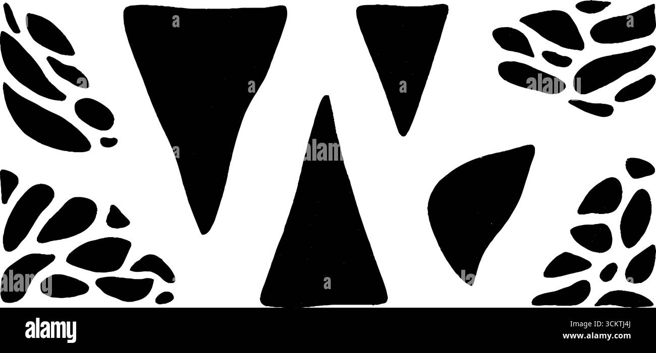 Composizione geometrica astratta con triangoli fluttuanti e frammenti sparsi per un design moderno. Illustrazione Vettoriale