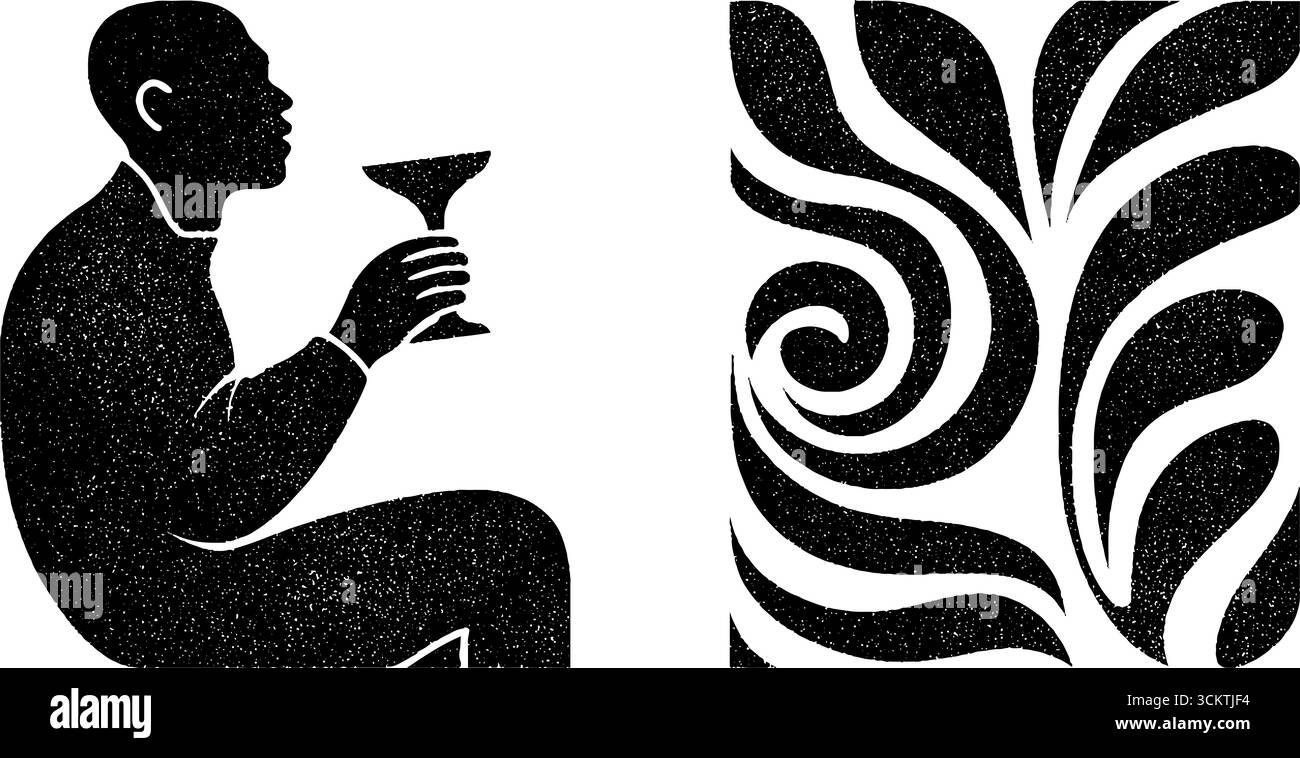 Antico suonatore di lira greco e recipiente per bere con design decorativo del bordo. Illustrazione Vettoriale