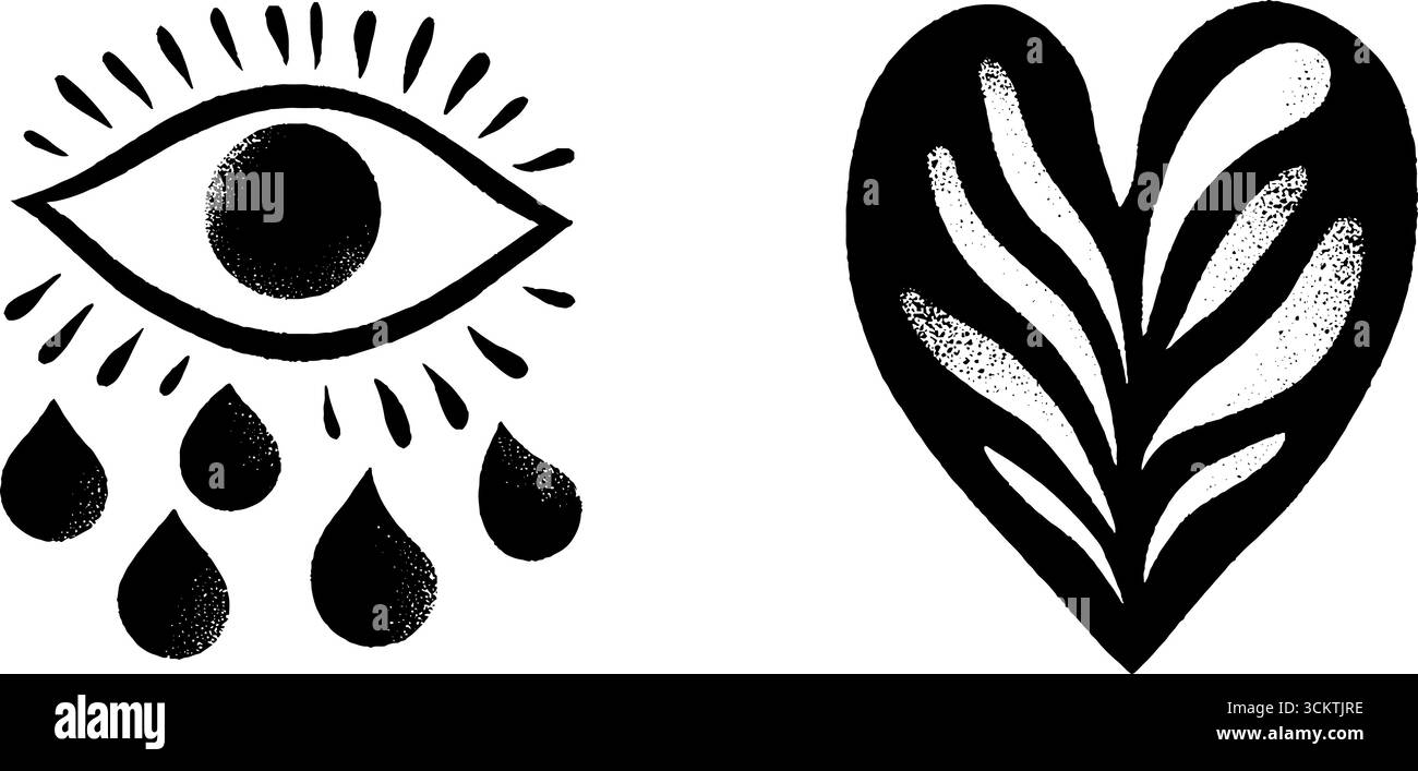 Simboli emotivi dell'occhio con lacrime e design a cuoio. Illustrazione Vettoriale