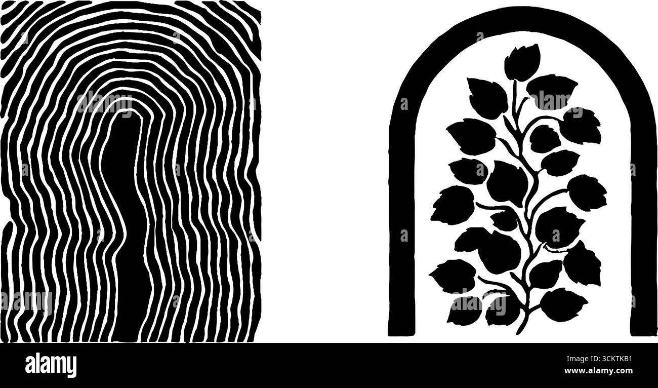 Giardino dal design minimalista con motivi ispirati al flauto e all'edera. Illustrazione Vettoriale