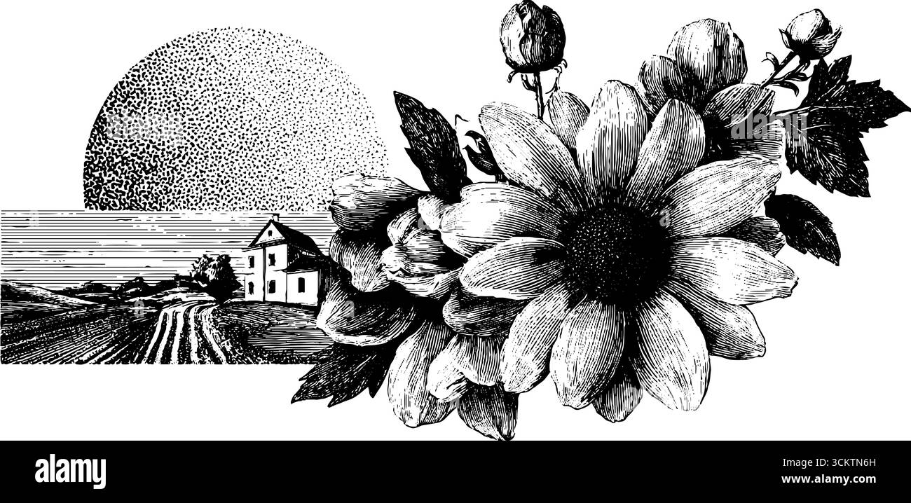 Bordo floreale vintage con incisione per un design decorativo elegante. Illustrazione Vettoriale