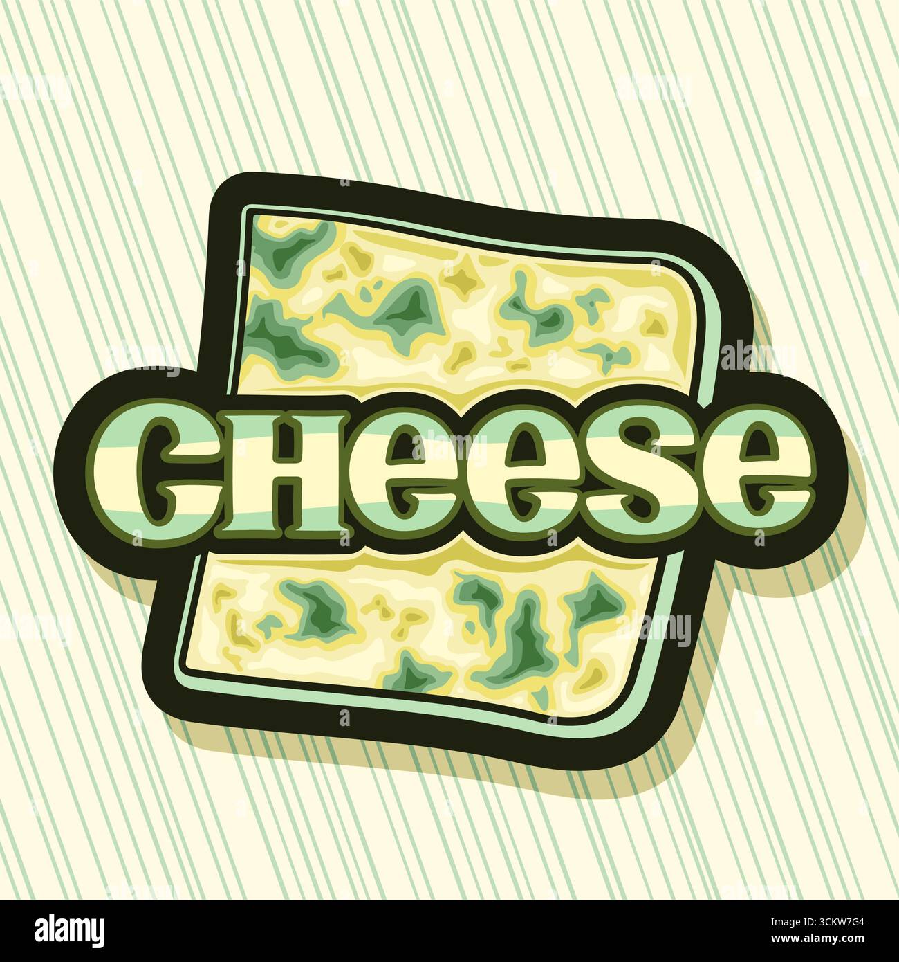 Logo vettoriale per formaggio blu, segno decorativo con illustrazione del contorno verde fresco - fetta di formaggio blu per hamburger e scritta a pennello unica per gr Illustrazione Vettoriale