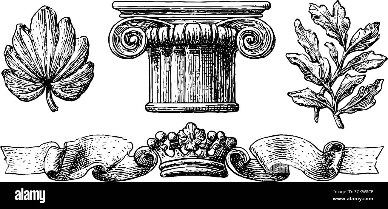 Elementi della cornice in stile vittoriano e revival greco per un design e una decorazione classici. Illustrazione Vettoriale