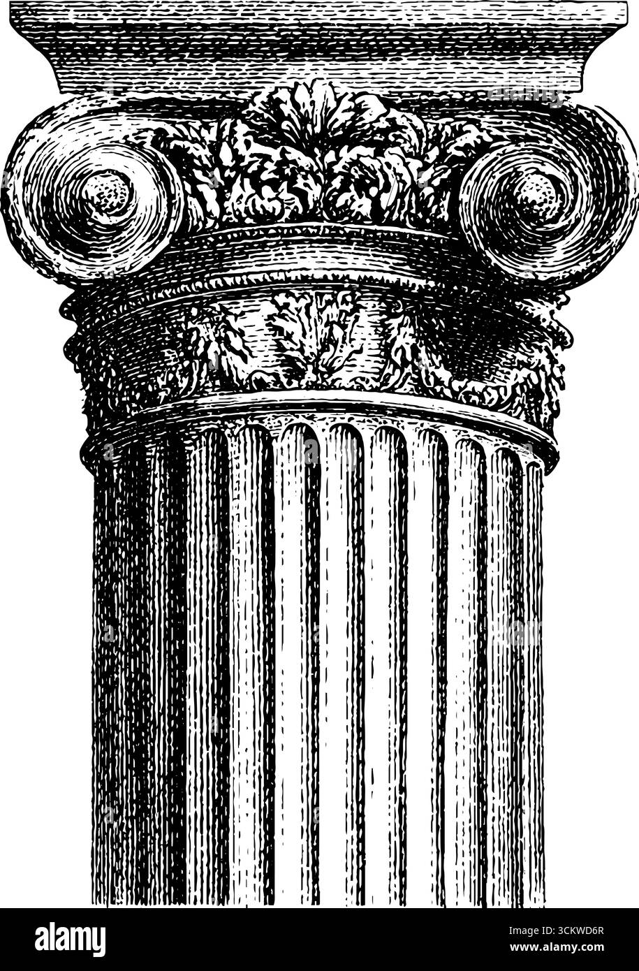 Frontone classico a colonna in stile incisione vintage con dettagli in filigrana per un design architettonico. Illustrazione Vettoriale