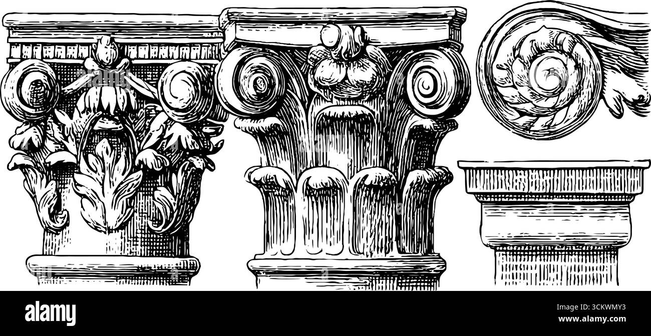 Fregio greco e mosaico romano elementi di design per l'architettura classica. Illustrazione Vettoriale