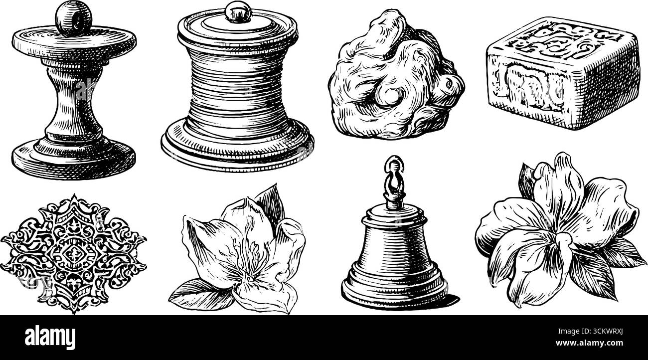 Bobina in pizzo vittoriano ed elementi in pietra rinascimentale per un design decorativo. Illustrazione Vettoriale