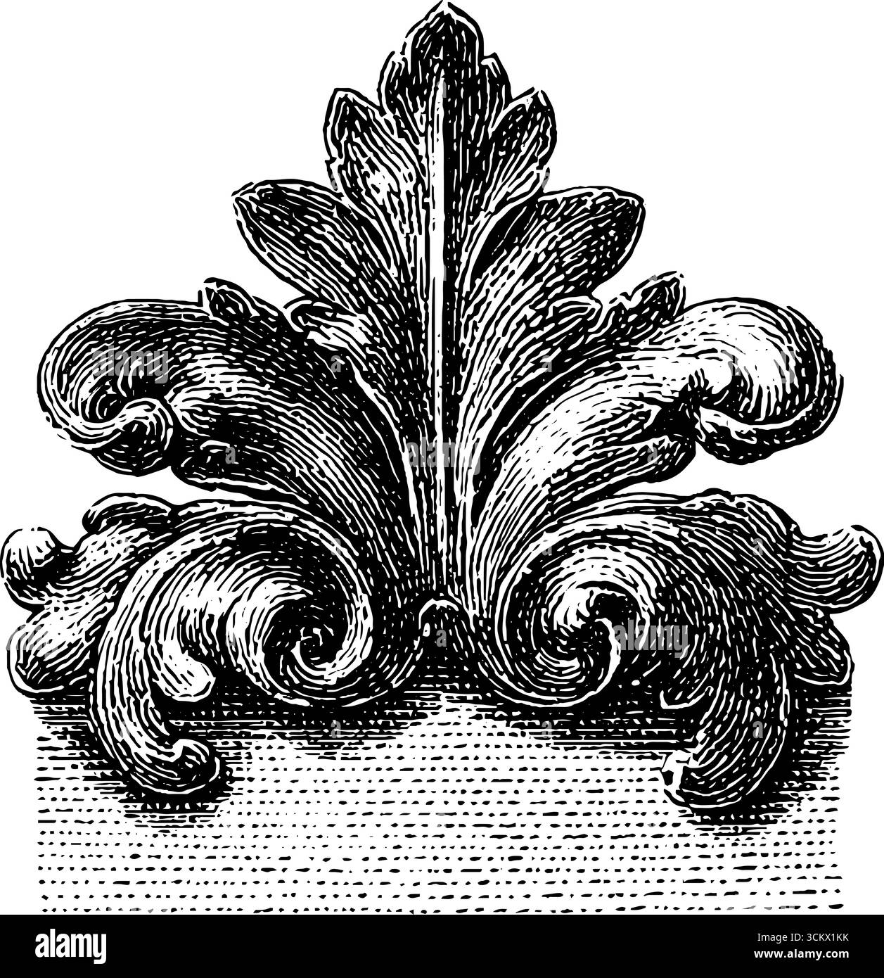 Elemento d'appoggio vintage con motivo a spirale in stile incisivo per un design decorativo. Illustrazione Vettoriale