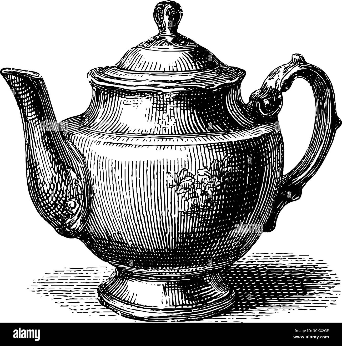 Set da tè vintage con intricato stile di incisione per un design e una decorazione antichi. Illustrazione Vettoriale