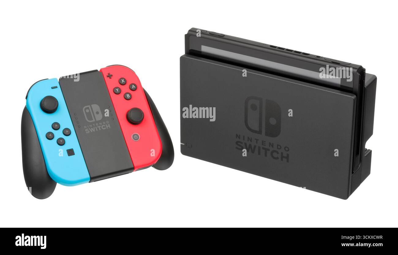 2017 console Nintendo Switch con base docking Joy-con Foto Stock