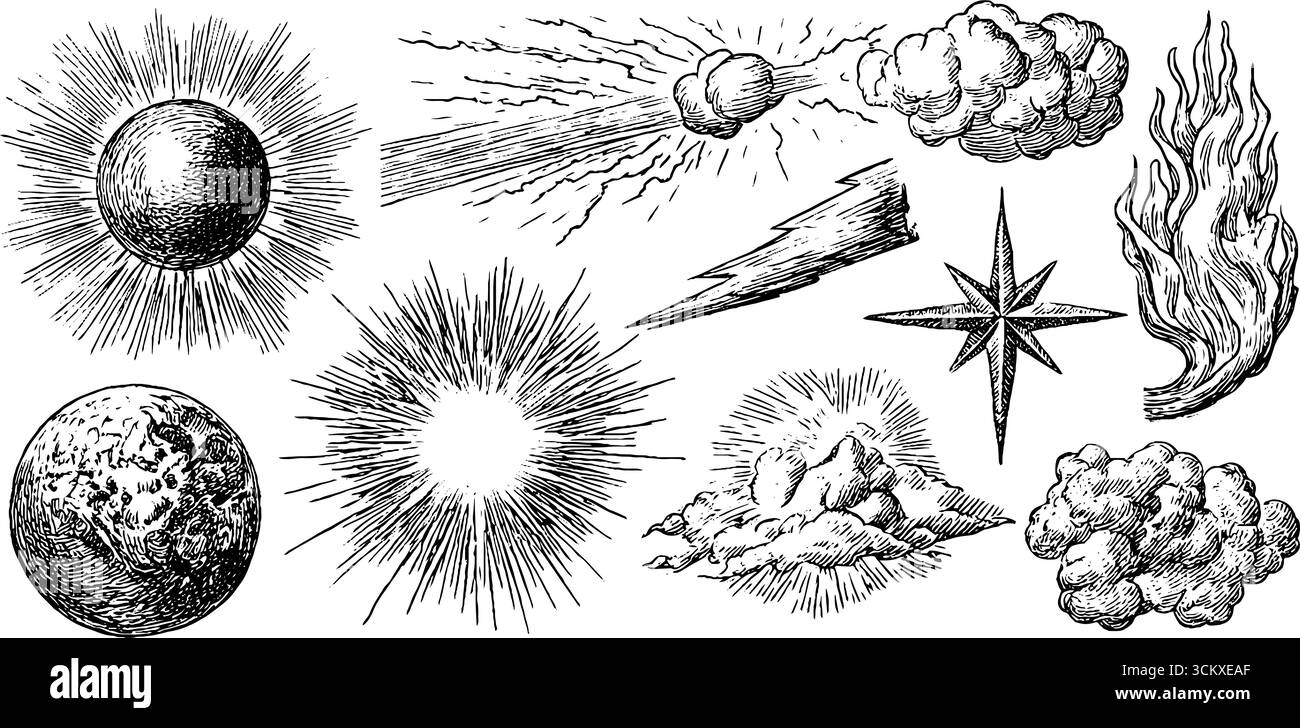 Elementi dinamici dei fumetti con esplosioni esplosive e impatto a forma di stella. Illustrazione Vettoriale