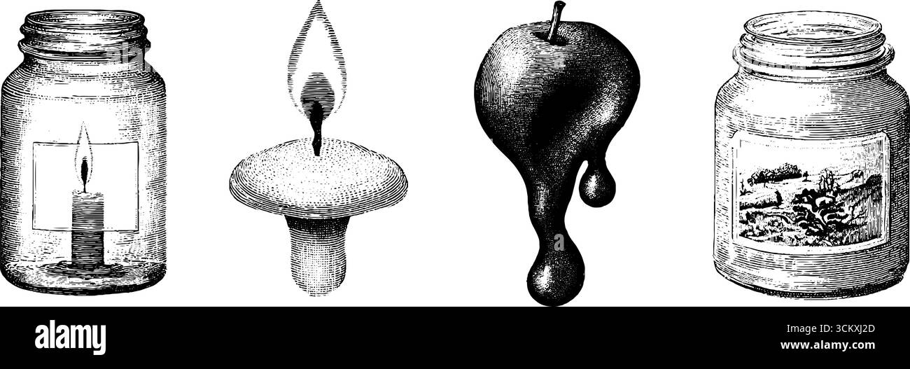 Elementi a candela vintage e vasi decorativi per progetti di design. Illustrazione Vettoriale