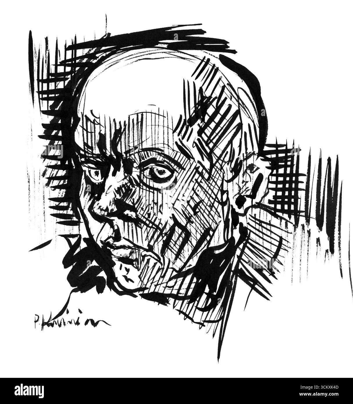 Sketchbook 22: Head of a Man di Arnold Peter Weisz Kubincan - Slovacco Modernist Expressionist male Portrait, opera d'arte dell'inizio del XX secolo Foto Stock