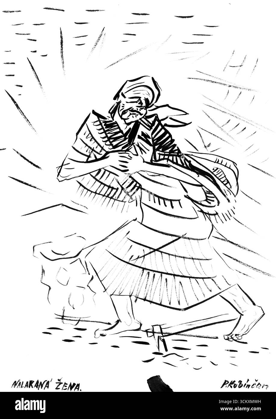Sketchbook 19 donna spaventata di Arnold Peter Weisz Kubincan Foto Stock
