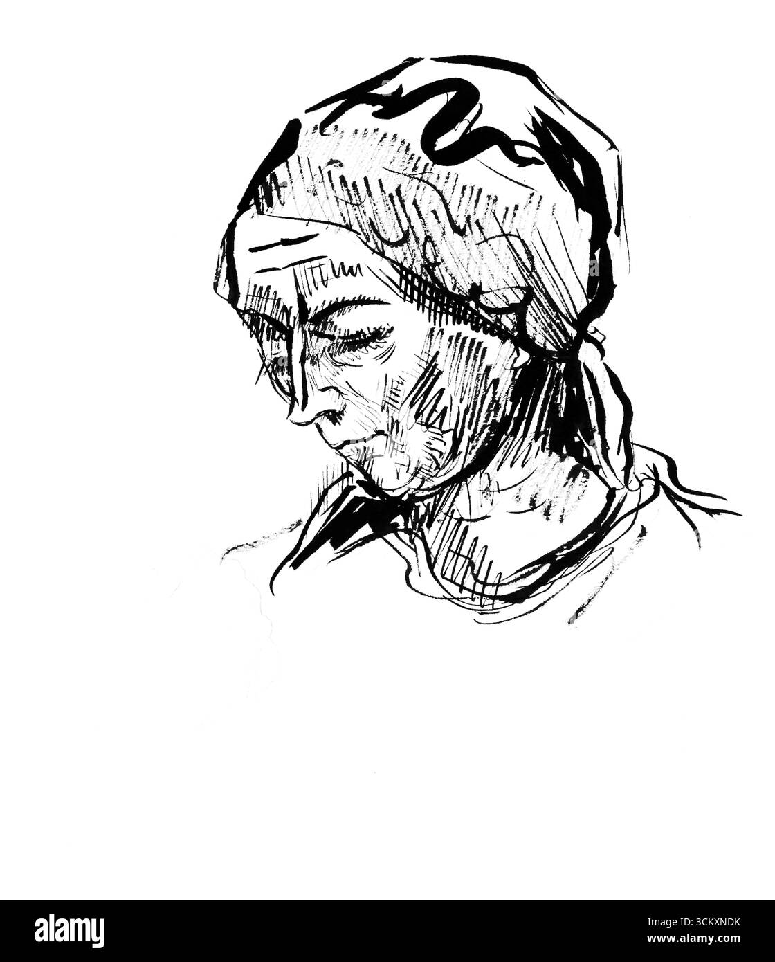 Sketchbook 19: Female Head di Arnold Peter Weisz Kubincan - Slovacco Modernist Expressionist Figurative Study, opera d'arte dell'inizio del XX secolo Foto Stock