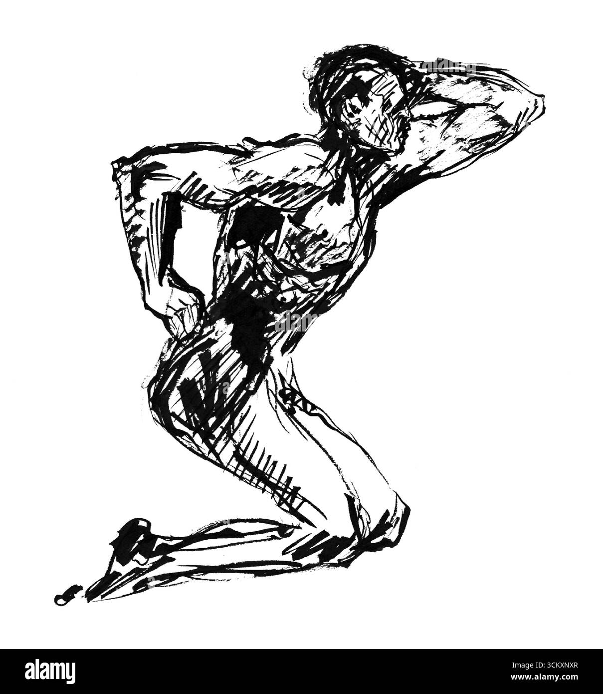 Sketchbook 22: Kneeling Man di Arnold Peter Weisz Kubincan - Slovacco Modernist Expressionist Figurative Study, opera d'arte dell'inizio del XX secolo Foto Stock