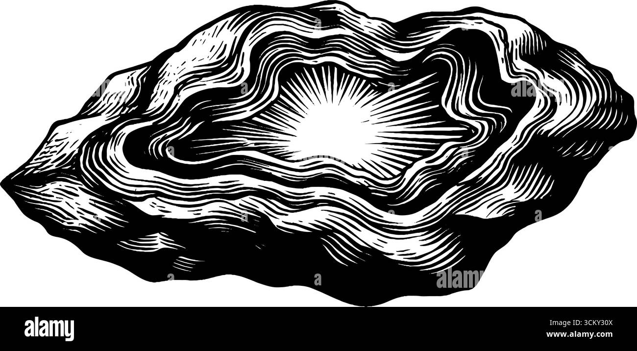 Geode intricato con motivi a strati e centro cristallino per un design naturale. Illustrazione Vettoriale