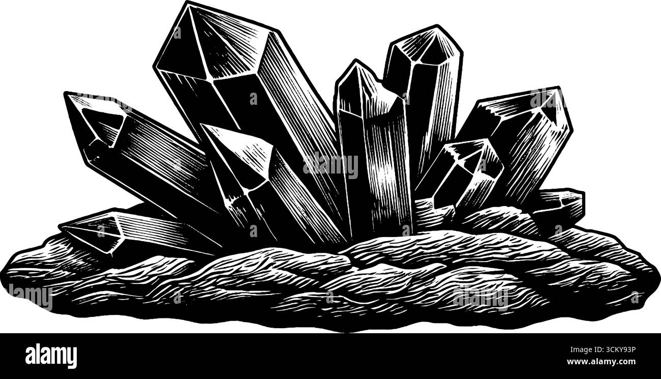 Struttura cristallina che emerge dalla base rocciosa per la progettazione di natura e geologia. Illustrazione Vettoriale