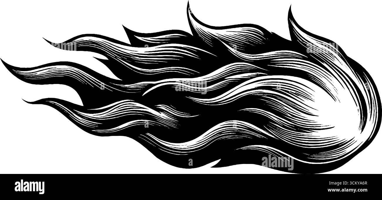 Fiamma a forma di cuore con fumo crescente su sfondo nero per un design romantico. Illustrazione Vettoriale