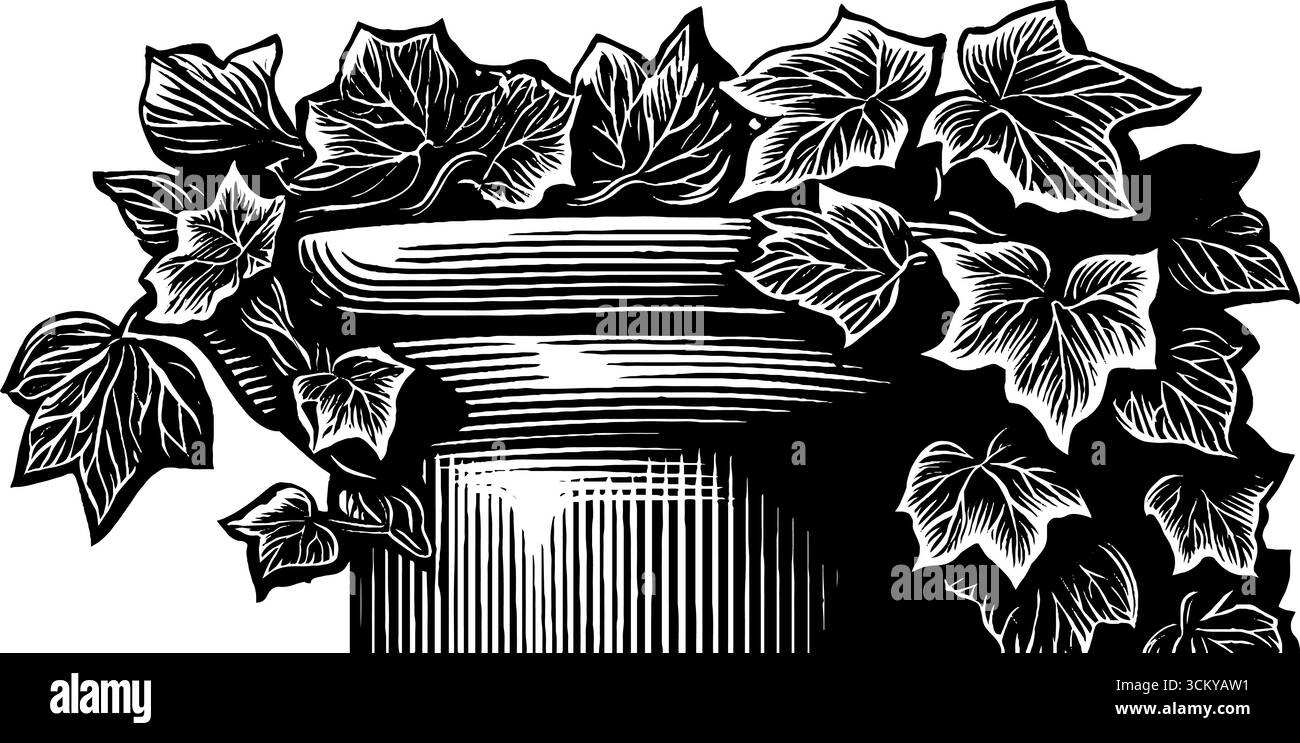 Classica colonna greca con elegante design ivy per arte e arredamento. Illustrazione Vettoriale