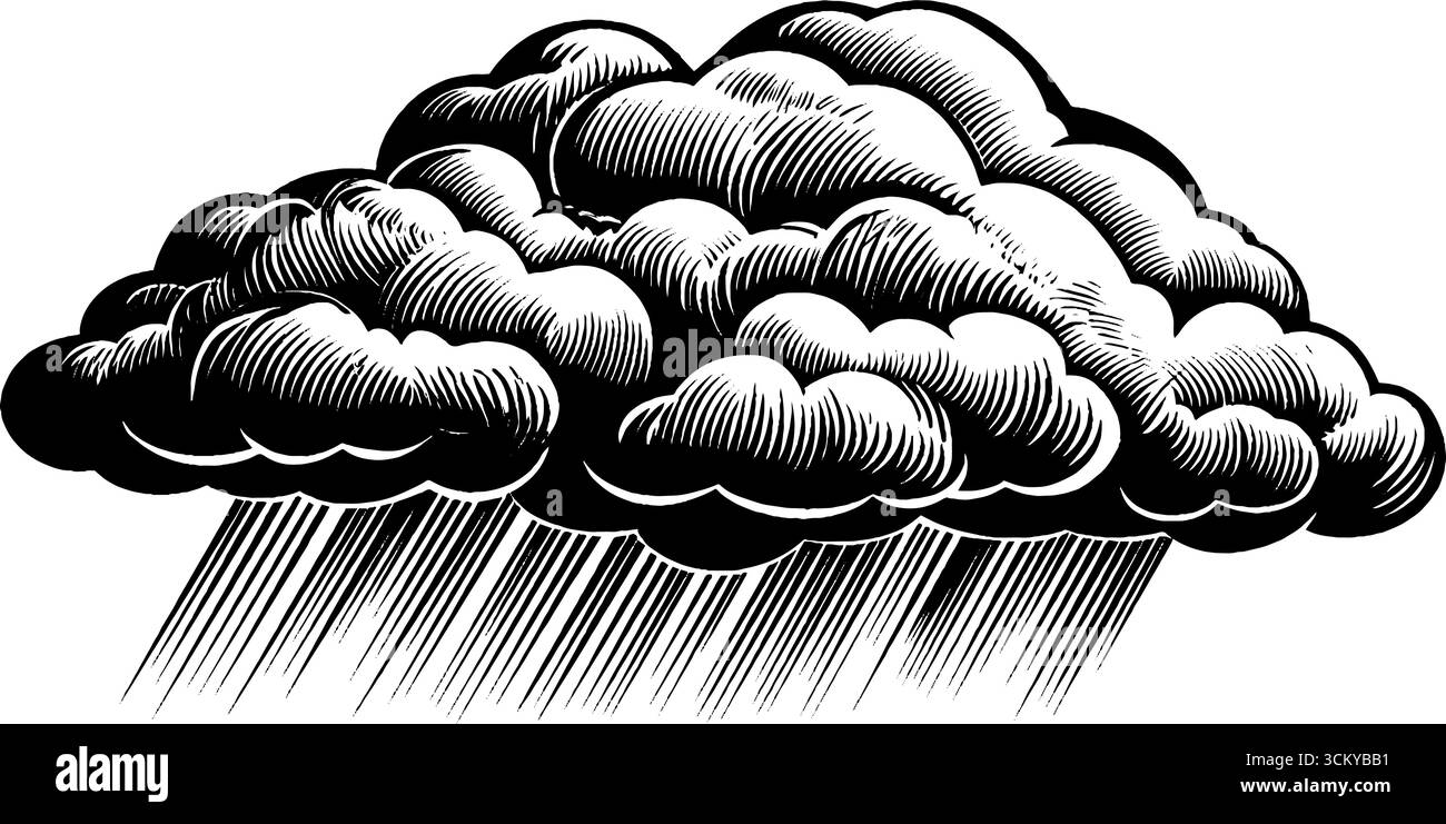 Precipitazioni abbondanti in bianco e nero con linee diagonali. Illustrazione Vettoriale