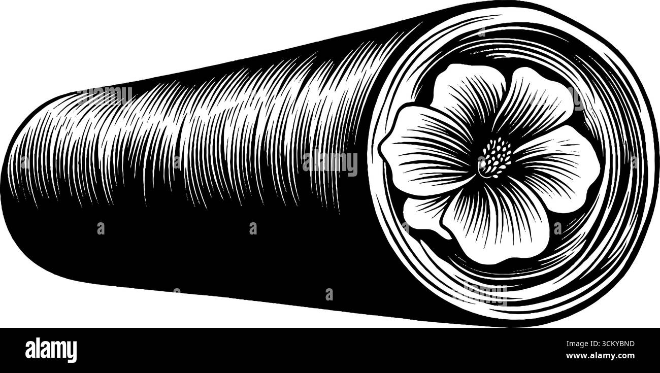 Rotolo rotondo bianco e nero di semi di papavero per i temi della panificazione e della pasticceria. Illustrazione Vettoriale