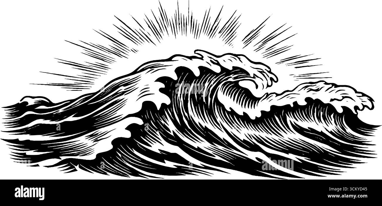 Onde oceaniche dinamiche con energia in movimento per un design nautico. Illustrazione Vettoriale