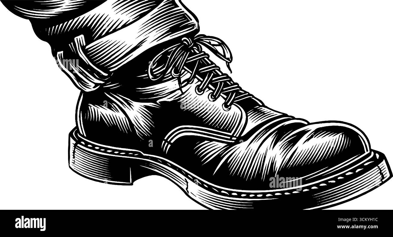 Stivale in pelle retrò con lacci. Illustrazione Vettoriale