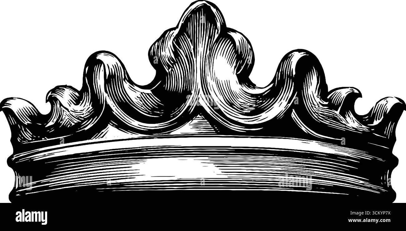 Stemma vintage con copertura a corona e scrollwork per un design retrò. Illustrazione Vettoriale