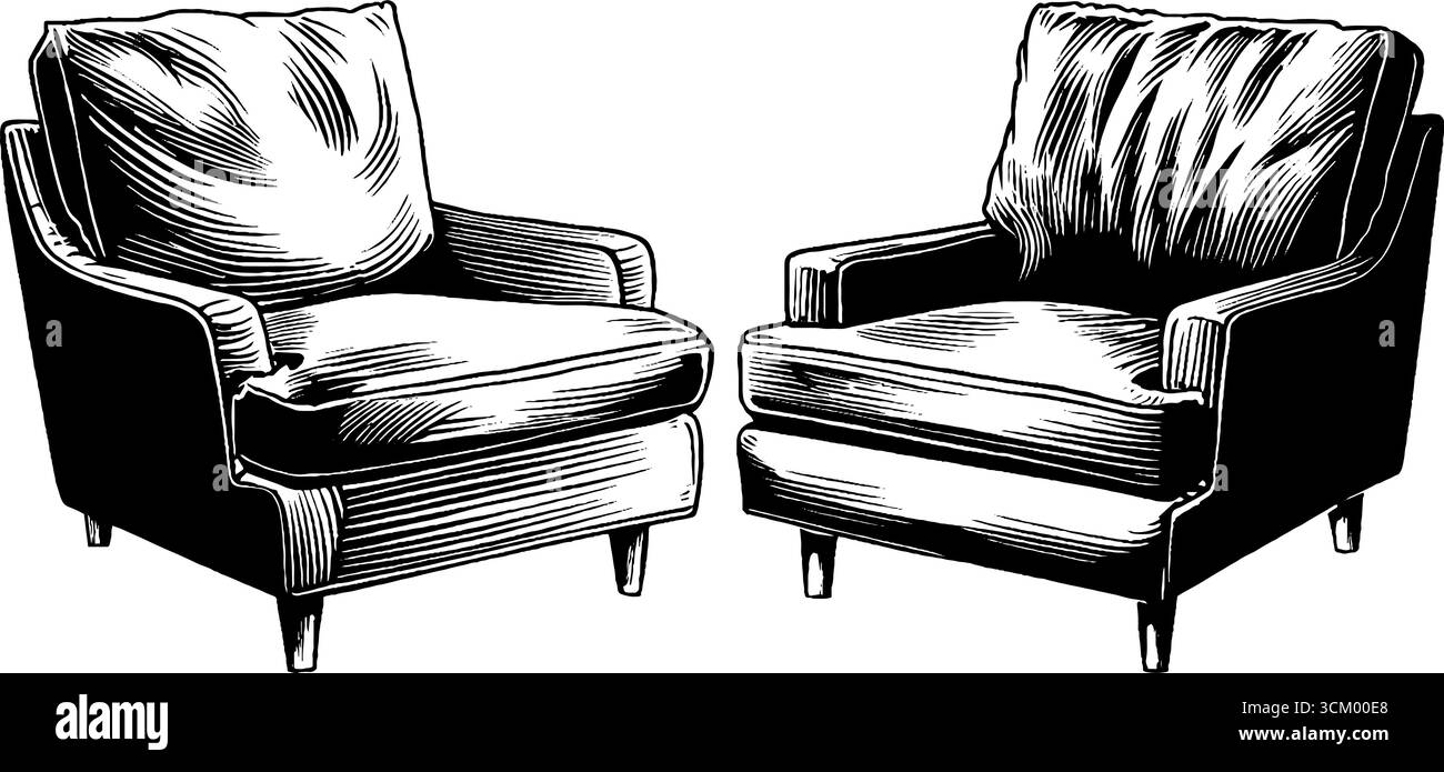 Poltroncina Art Deco con bracci a gradini per interni dal design elegante. Illustrazione Vettoriale