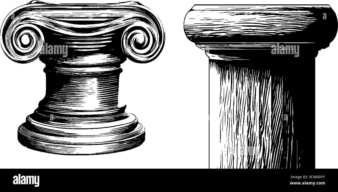Scultura artistica d'epoca pubblica e piedistallo per design e decorazione. Illustrazione Vettoriale