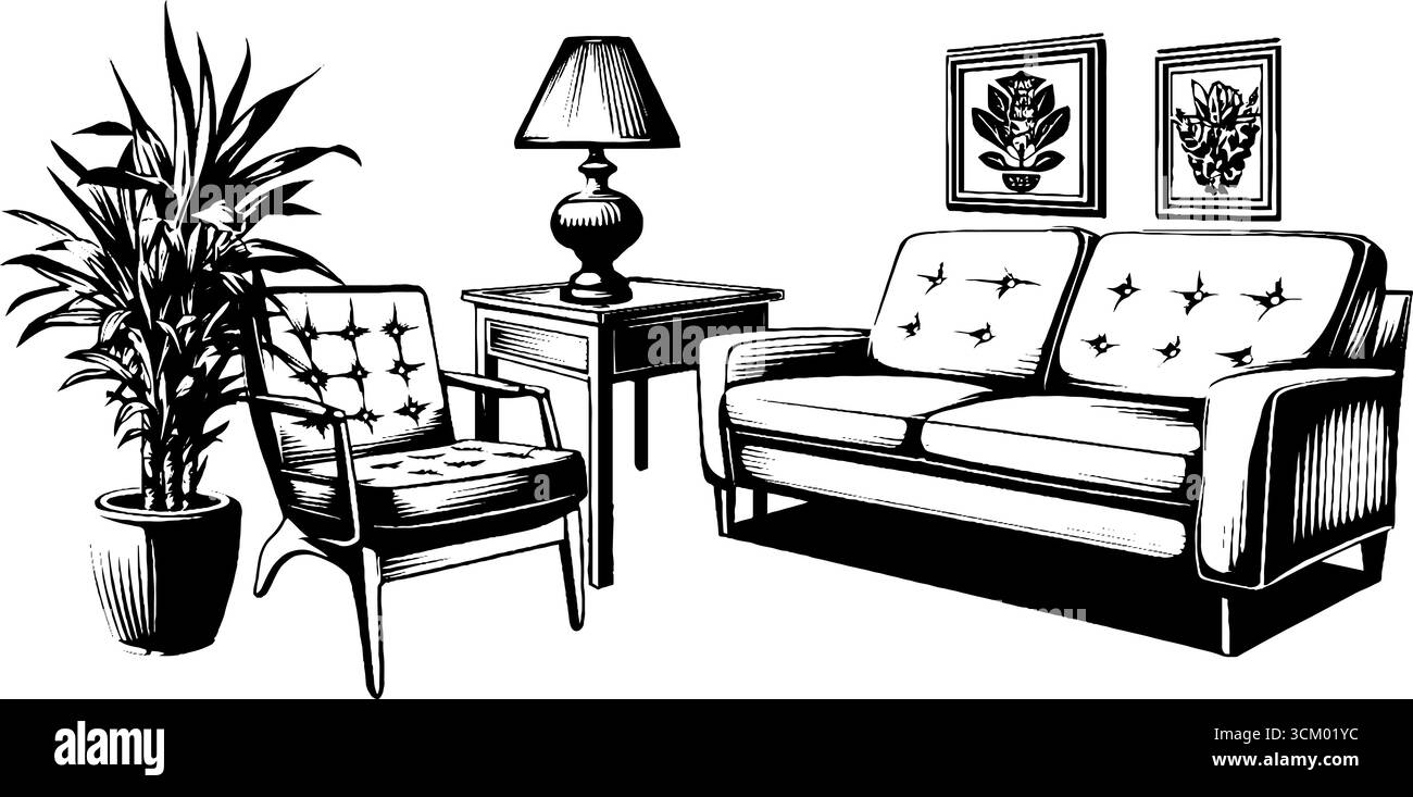 Eleganti mobili e oggetti art deco per il design di interni. Illustrazione Vettoriale