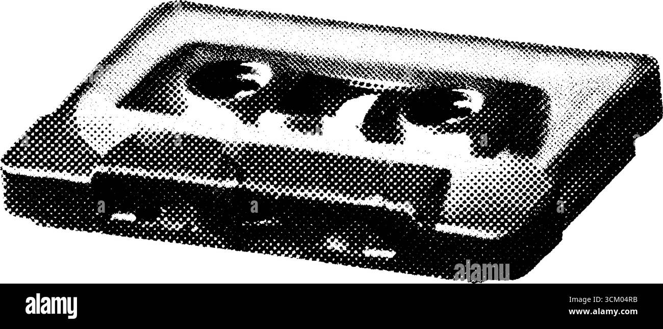 Cartuccia vintage a 8 tracce in stile a punti mezzitoni per un design musicale retrò. Illustrazione Vettoriale