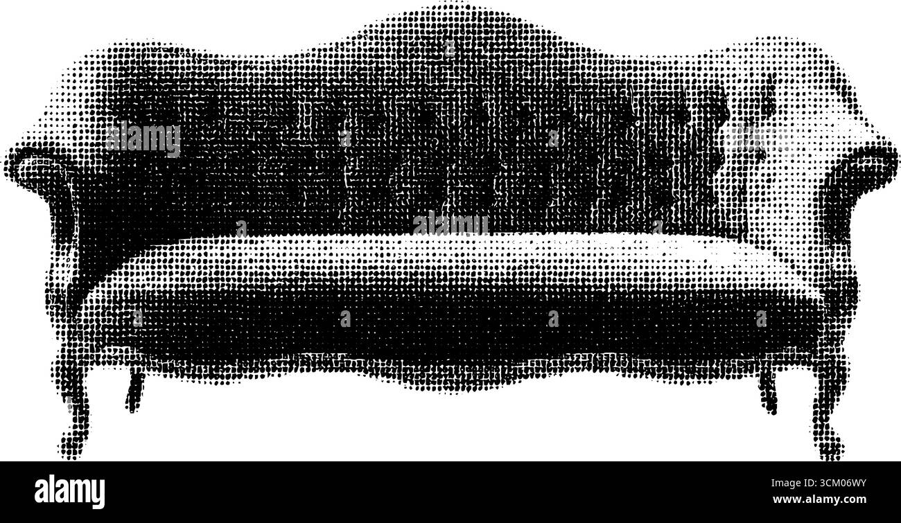 Divano vintage in velluto con mezzitoni a pois per un design retrò. Illustrazione Vettoriale