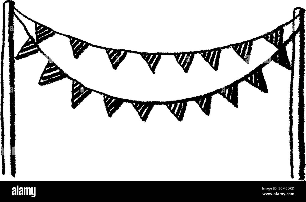 Striscione natalizio disegnato a mano tra i pali per festeggiare e decorare. Illustrazione Vettoriale