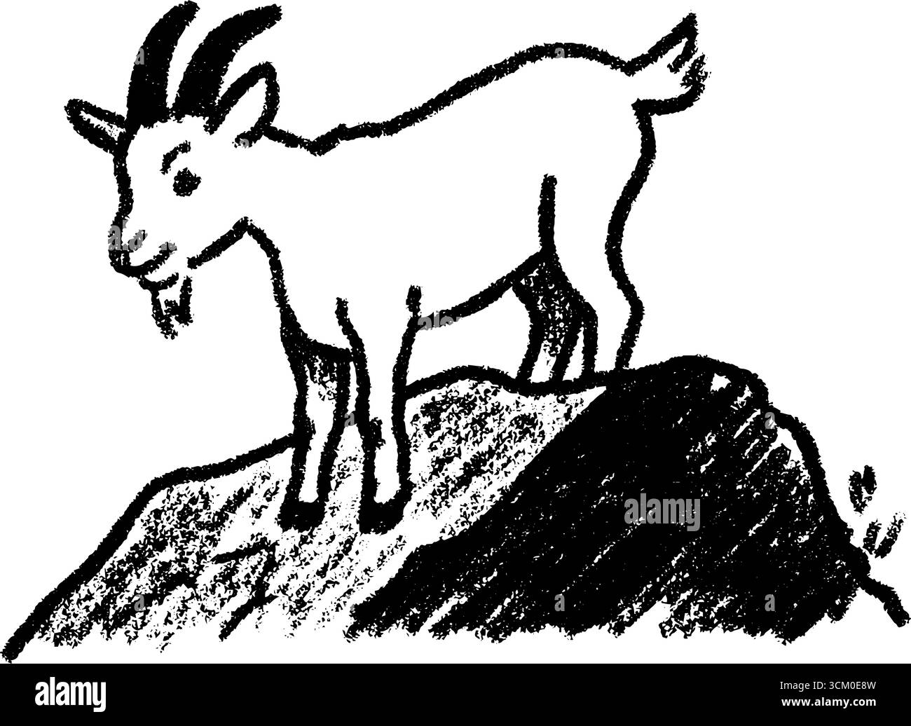 Capra in piedi sulla roccia con un audace disegno nero. Illustrazione Vettoriale