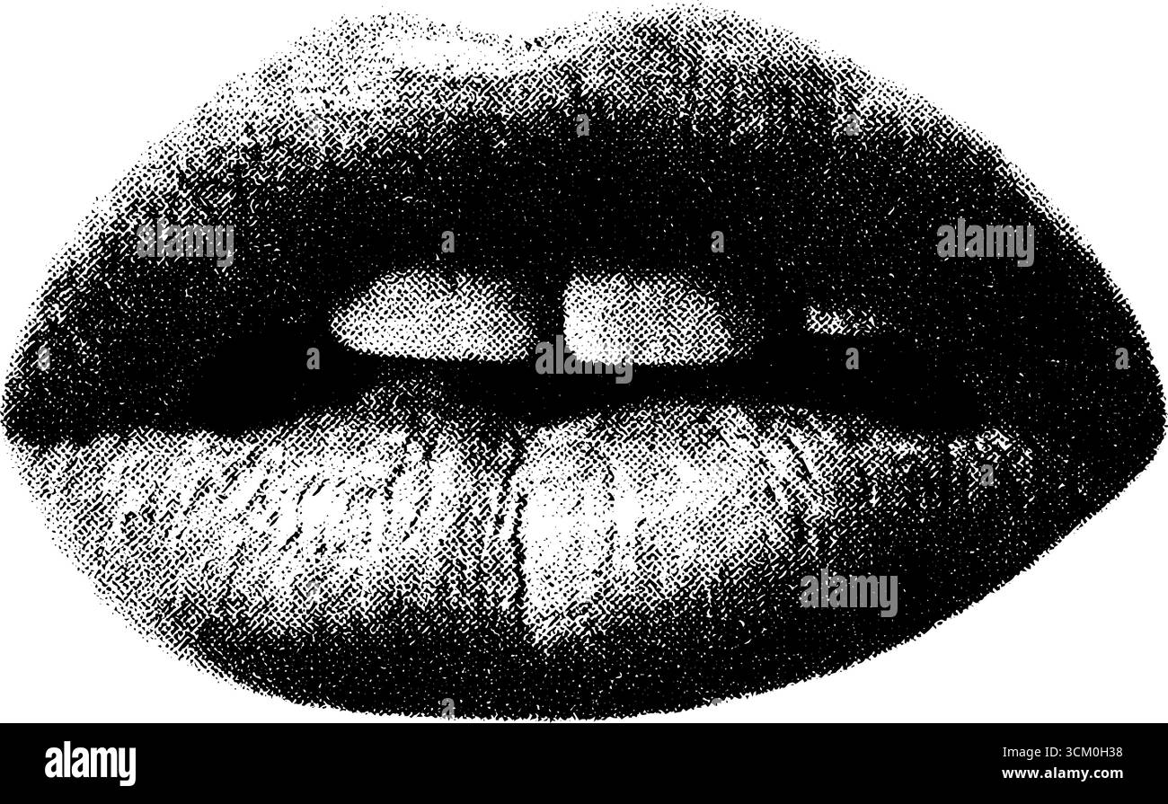 Rossetto vintage pop art in stile mezzitoni per progetti creativi. Illustrazione Vettoriale