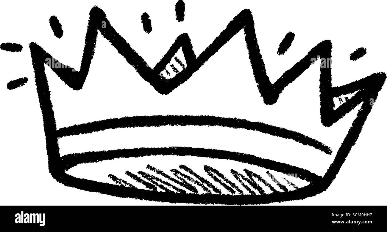 Schizzo disegnato a mano di una corona di carta appoggiata su un piatto da cena. Illustrazione Vettoriale