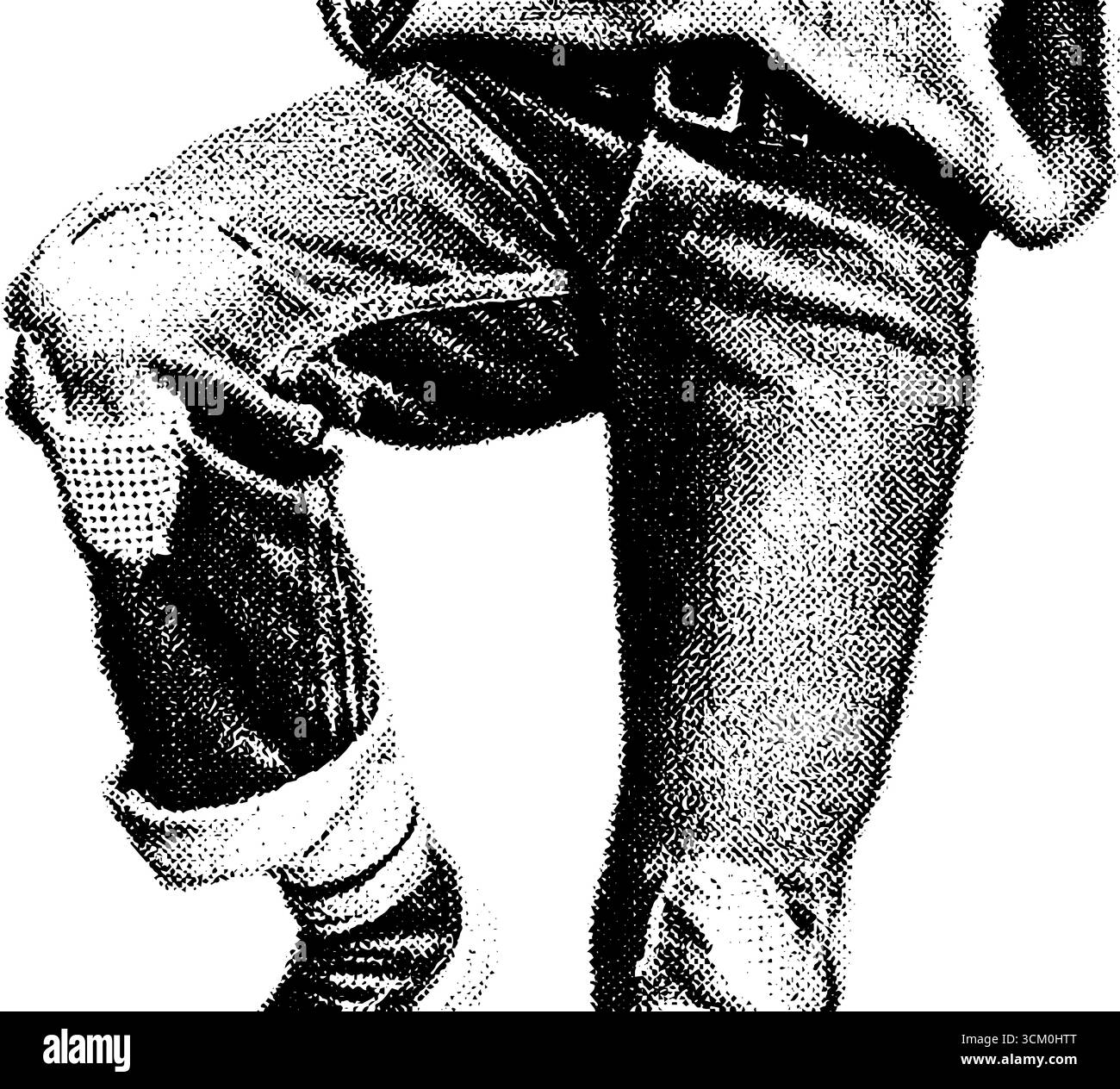 Stile punk vintage con jeans strappati in stile a punti mezzitoni per un design grunge. Illustrazione Vettoriale