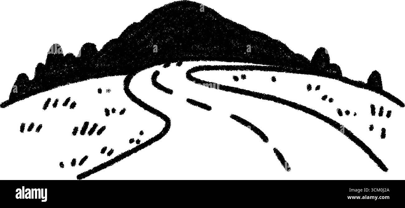 Strada panoramica che si snoda intorno a una collina per un design paesaggistico. Illustrazione Vettoriale